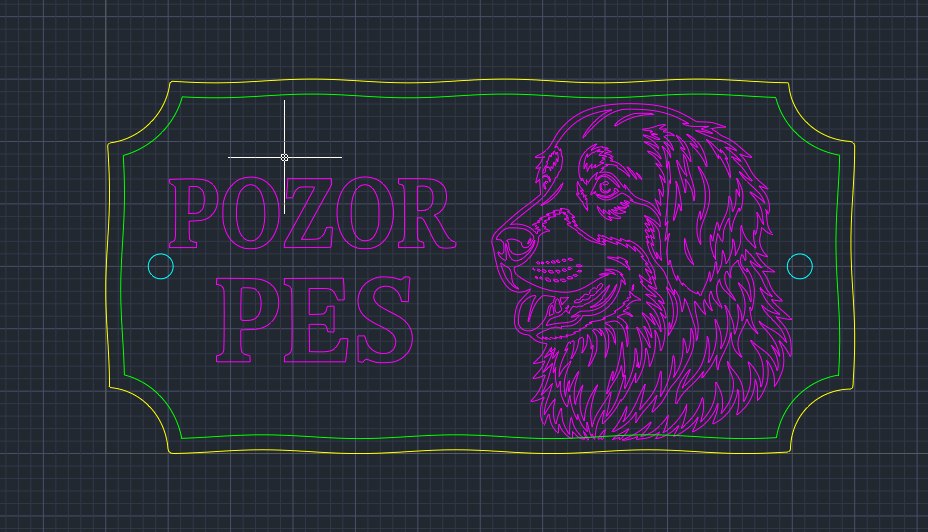 Vektorizovaný motiv cedule Pozor pes připravený v CAD programu